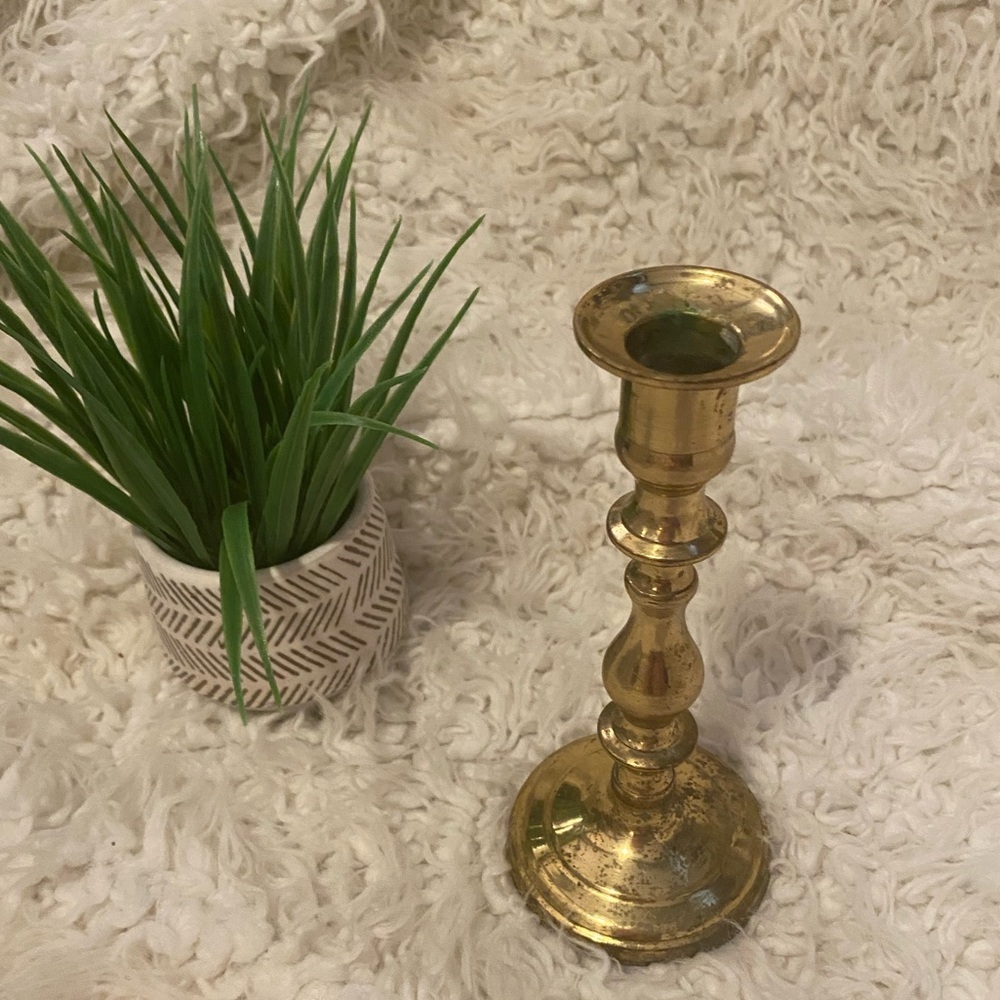 Vintage Solid Brass Made in India 7” Candlestick Holder Tarnished patina